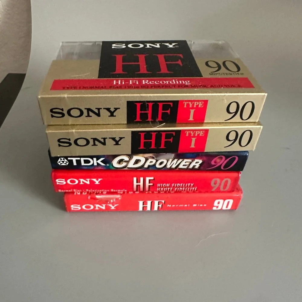 Lot of 5 Blank Cassette Tapes Sony HF 90 TDK CD Power 90 Type I Type II Sealed